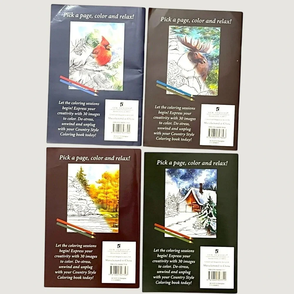 Woodland Creek Country Style Coloring Books Set of 4 Nature Wildlife New Seasons